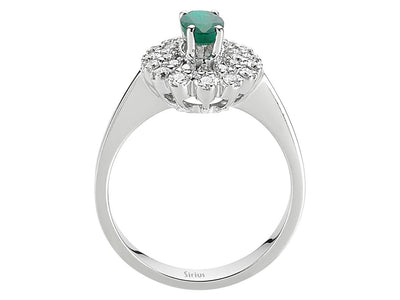 Luxuriöser Diamant- und Ovaler Smaragd Anturaj-Ring aus 14 Karat Weißgold
