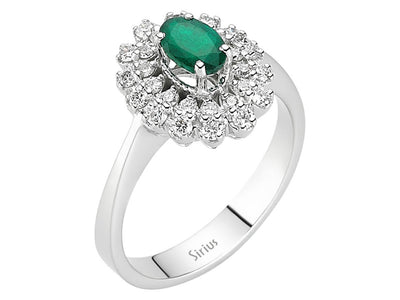 Luxuriöser Diamant- und Ovaler Smaragd Anturaj-Ring aus 14 Karat Weißgold