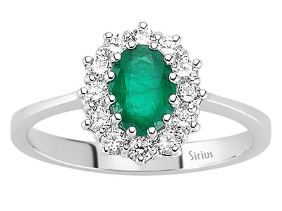 Exquisiter Diamant- und Ovaler Smaragd Anturaj-Ring aus 14 Karat Weißgold
