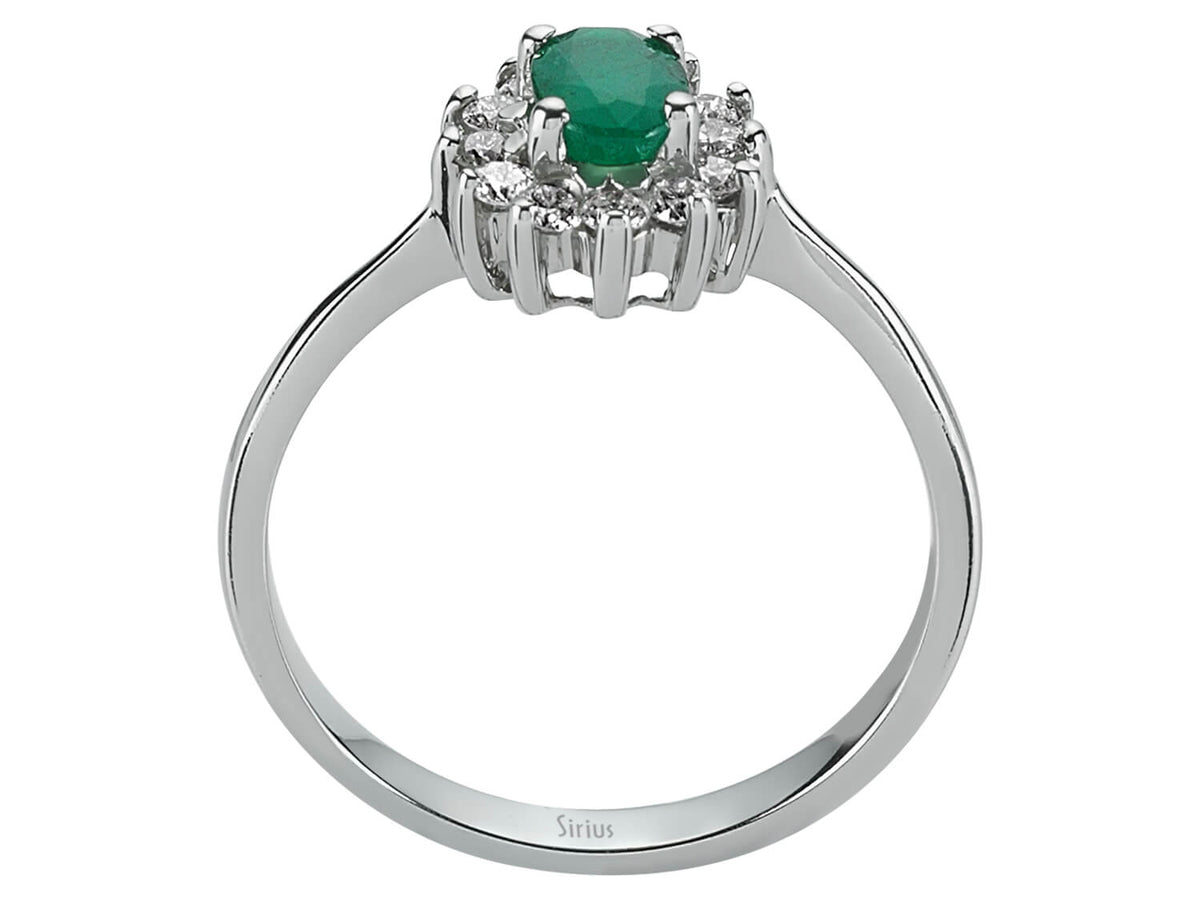 Beyaz Altın pırlanta ve Zümrüt yüzük - Oval - 14K - 07R0005 - Rosy Lab Diamonds’tan yüksek kaliteli Mücevher