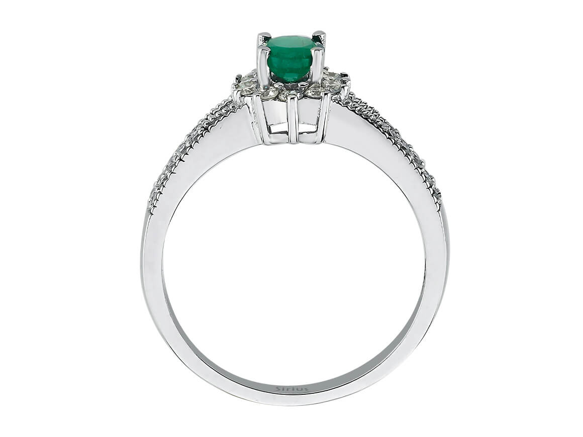 White gold ring with oval Emerald & diamonds - 14K - 07R0035 - high-quality Jewelry by Rosy Lab Diamonds