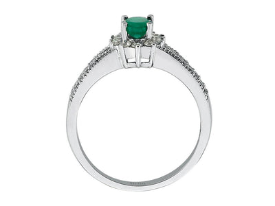Weißgoldring mit 1 ovalen Smaragd, 12 und 20 rund geschliffenen Diamanten – 0,45 ct + 0,27 ct + 0,15 ct