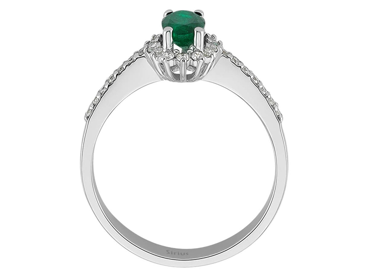 Bague halo avec émeraude de 0,72 ct et diamants – Or Blanc 14 carats – Bijoux haut de gamme de Rosy Lab Diamonds
