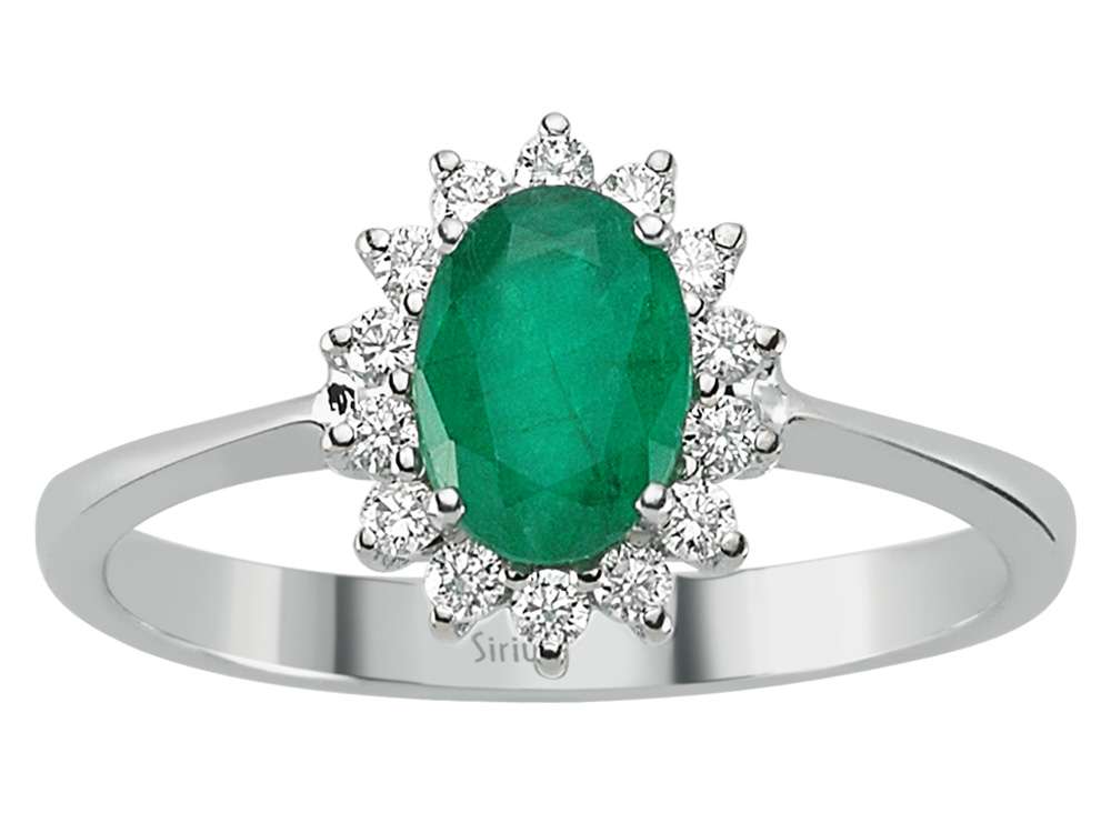 Anturage-Ring aus 14K Weißgold mit ovalem Smaragd und Labor-Diamanten – 1,10 ct