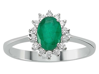 Anturage-Ring aus 14K Weißgold mit ovalem Smaragd und Labor-Diamanten – 1,10 ct