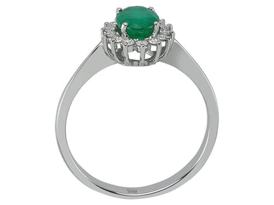 Anturage-Ring aus 14K Weißgold mit ovalem Smaragd und Labor-Diamanten – 1,10 ct