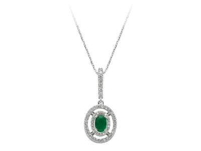 Zirkuläre Halskette mit ovalem Smaragd und 0,32 ct laborgezüchteten Diamanten in 14K Weißgold