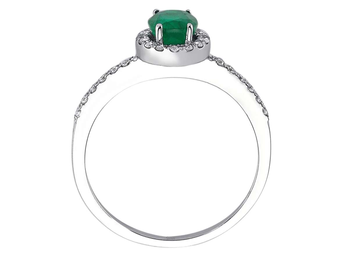 Eleganter Ring mit ovalem Smaragd und Diamanten aus 14K Weißgold (0,76 ct Smaragd)