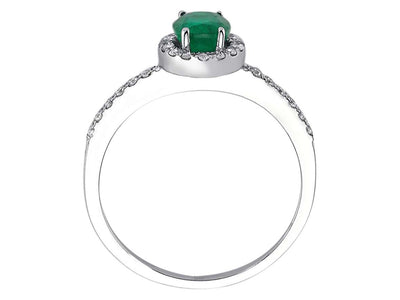 Eleganter Ring mit ovalem Smaragd und Diamanten aus 14K Weißgold (0,76 ct Smaragd)
