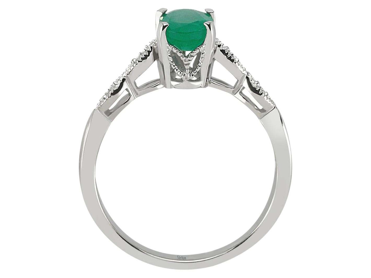 Bague en or blanc avec diamants et émeraude ovale - 14 K - 07R0037 - Bijoux haut de gamme de Rosy Lab Diamonds