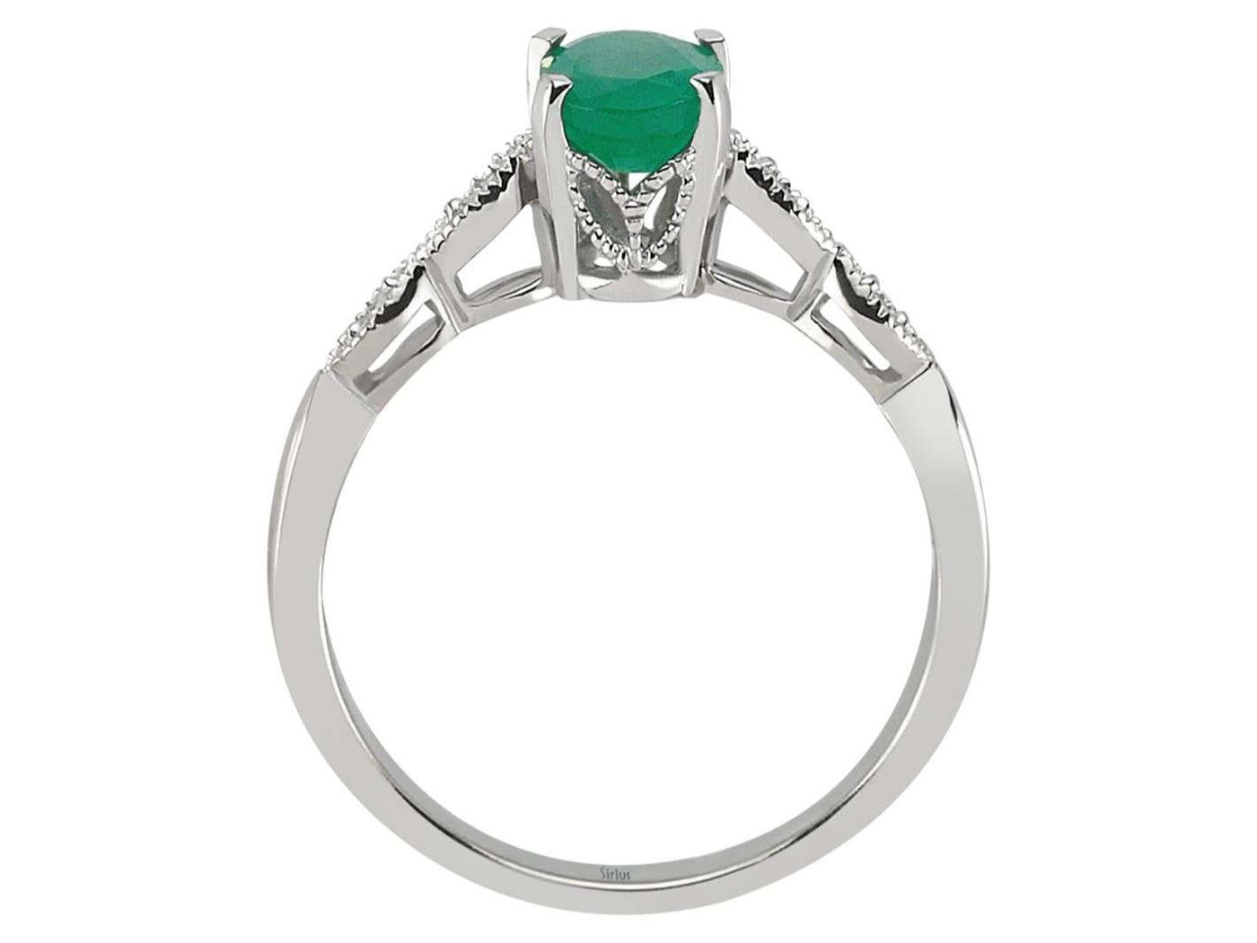 Weißgoldring mit 4 rund geschliffenen Diamanten und 1 ovalem Smaragd – 0,05 ct + 0,75 ct