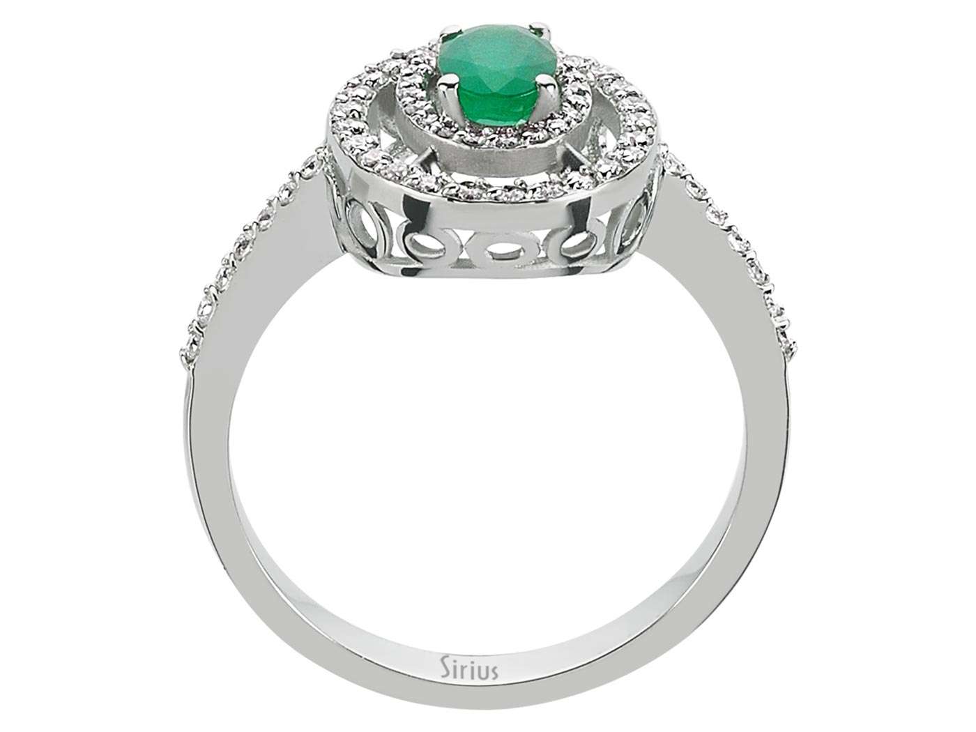 Exklusiver Ring aus 14K Weißgold mit ovalem Smaragd und 59 Diamanten