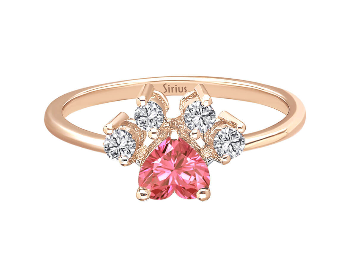 Rose gold ring with 1 heart-shaped pink tourmaline and 4 round diamonds – 1.42 carats