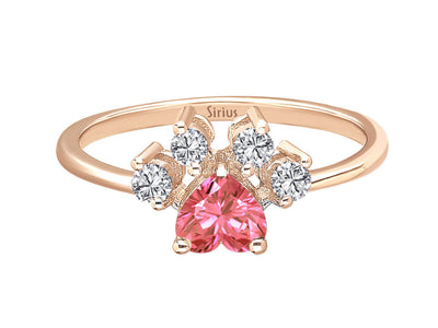 Rose gold ring with 1 heart-shaped pink tourmaline and 4 round diamonds – 1.42 carats