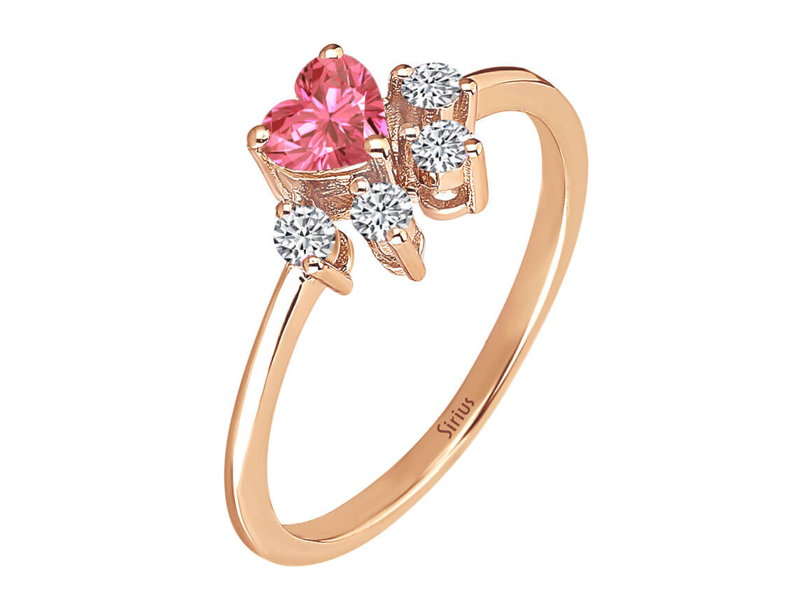 Rose gold ring with 1 heart-shaped pink tourmaline and 4 round diamonds – 1.42 carats