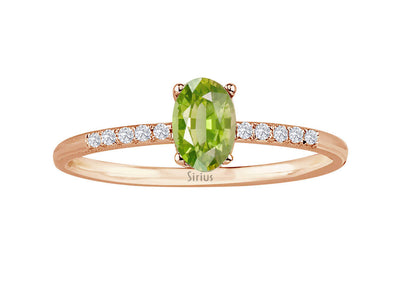 Filigree ring with oval peridot and diamonds – 14K rose gold