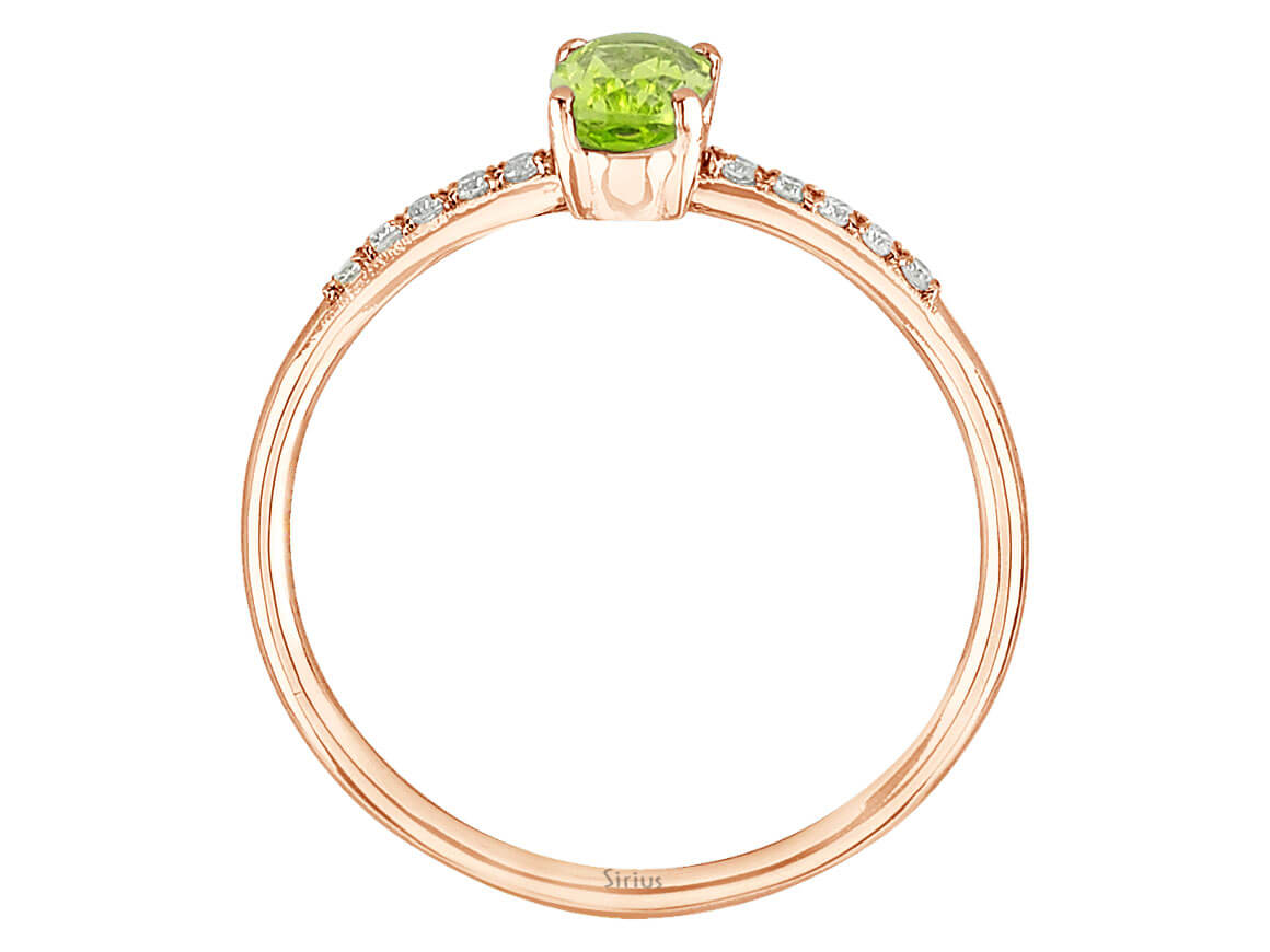 Filigree ring with oval peridot and diamonds – 14K rose gold
