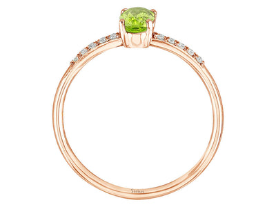 Filigree ring with oval peridot and diamonds – 14K rose gold