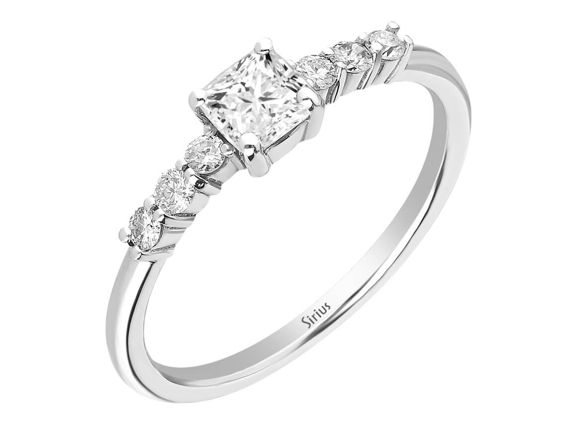 Princess-cut White Topaz ring with diamonds - 0.73 ct | 14K White Gold - high-quality Jewelry by Rosy Lab Diamonds