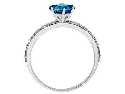 Sparkling diamond and London blue topaz ring with princess cut