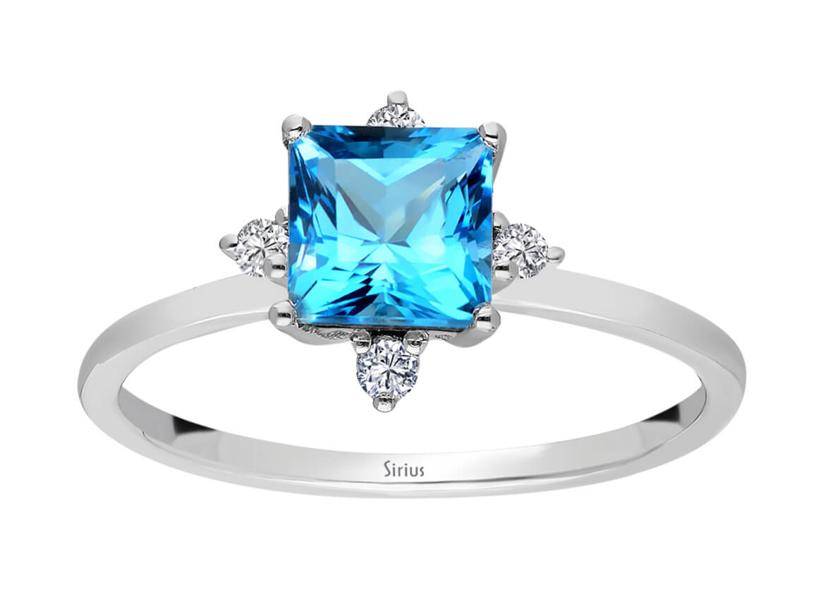 Eleganter Diamant- und Mavi Topas-Ring "Freyja" aus 14 Karat Weißgold - hochwertiger Schmuck von Rosy Lab Diamonds