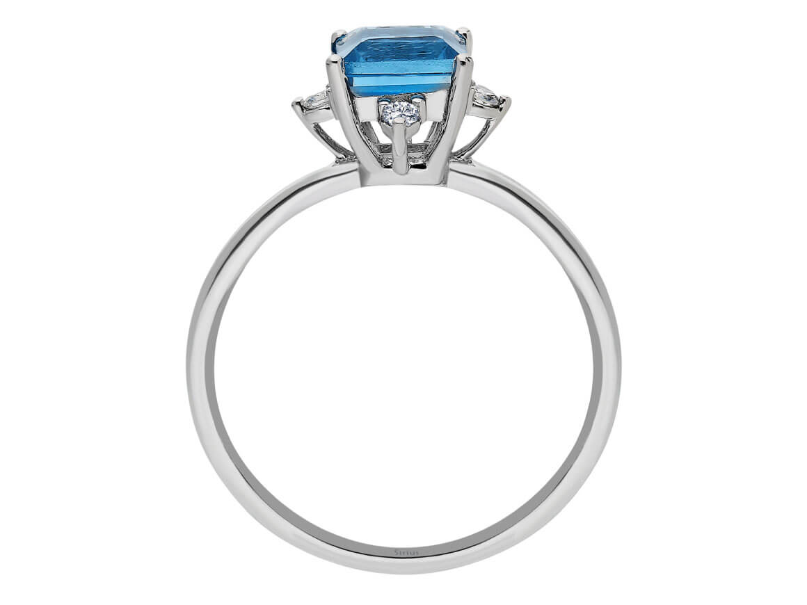Eleganter Diamant- und Mavi Topas-Ring "Freyja" aus 14 Karat Weißgold - hochwertiger Schmuck von Rosy Lab Diamonds