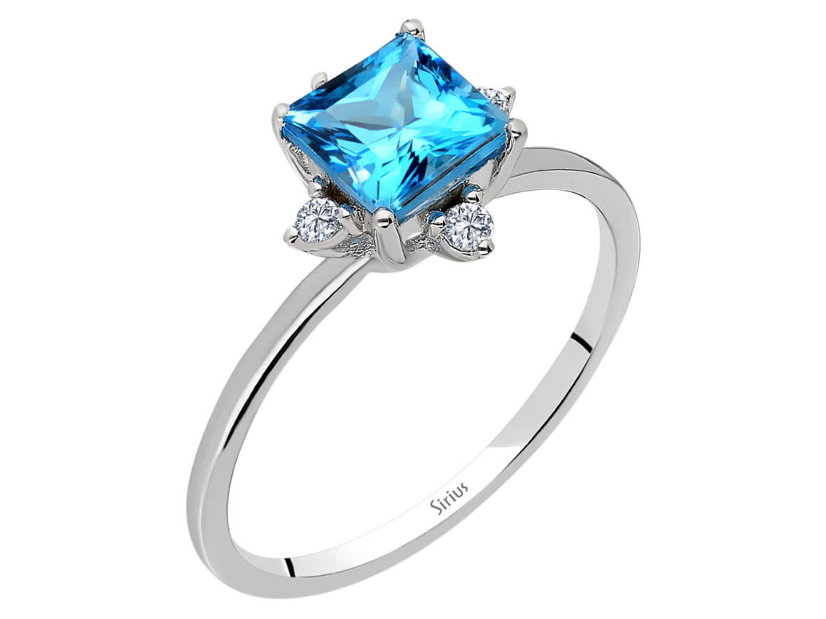 Eleganter Diamant- und Mavi Topas-Ring "Freyja" aus 14 Karat Weißgold - hochwertiger Schmuck von Rosy Lab Diamonds