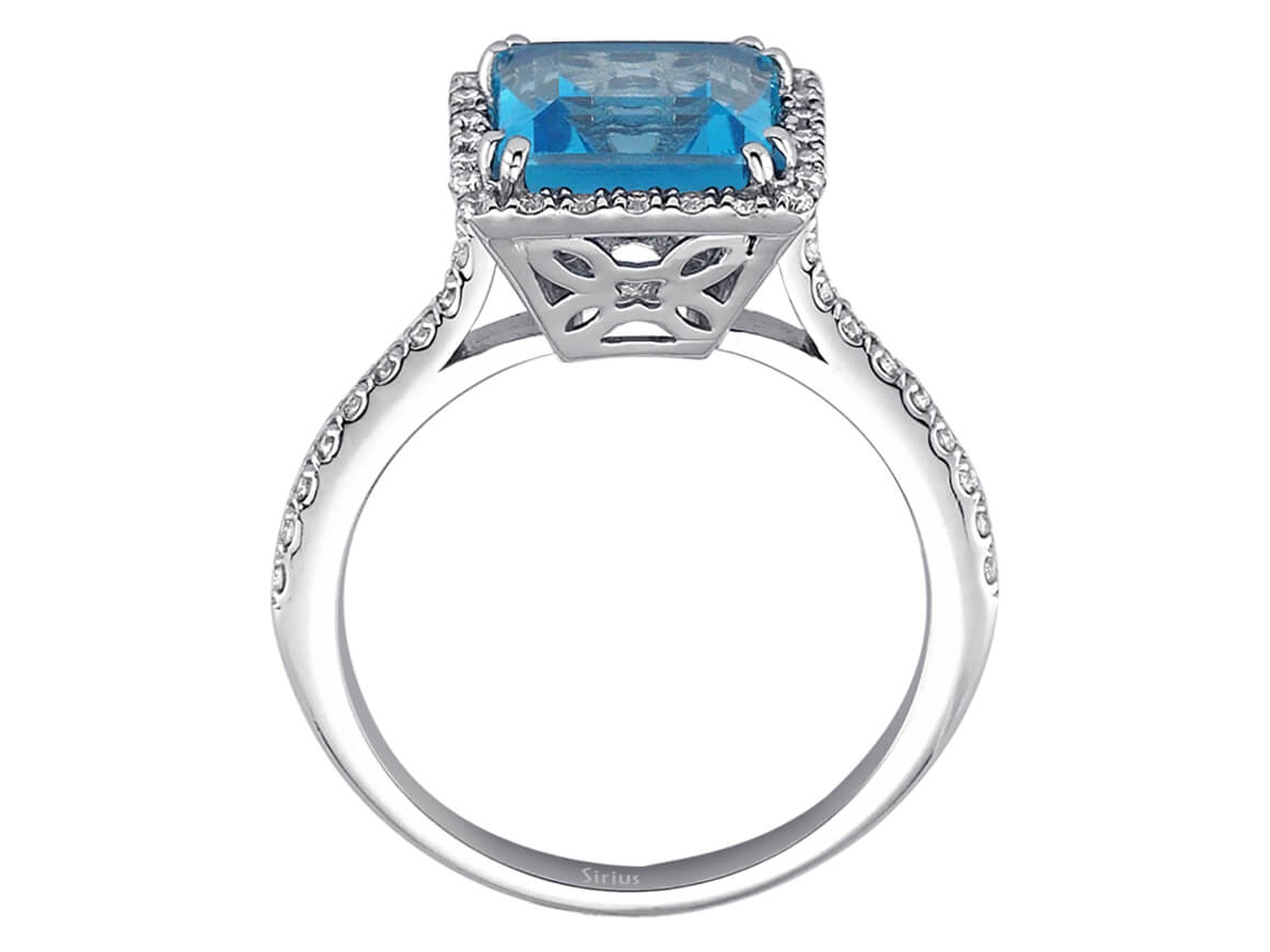 Prinzess-Schliff Mavi Topaz Ring mit Diamanten – 14K Weißgold
