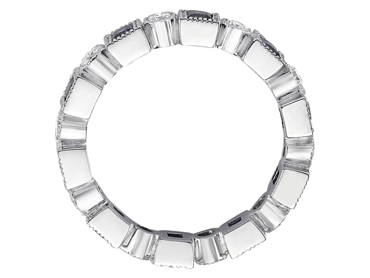 Pırlantalı ve Prenses Kesim Safirli Tam Tur Yüzük - 14K Beyaz Altın (1,05 ct) - Rosy Lab Diamonds'tan yüksek kaliteli Mücevher