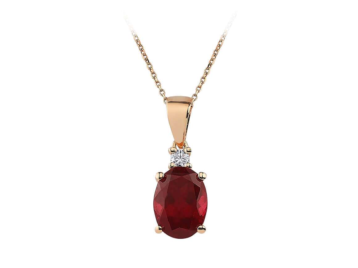 Pendentif avec rhodolite ovale et diamant en or rose 14K