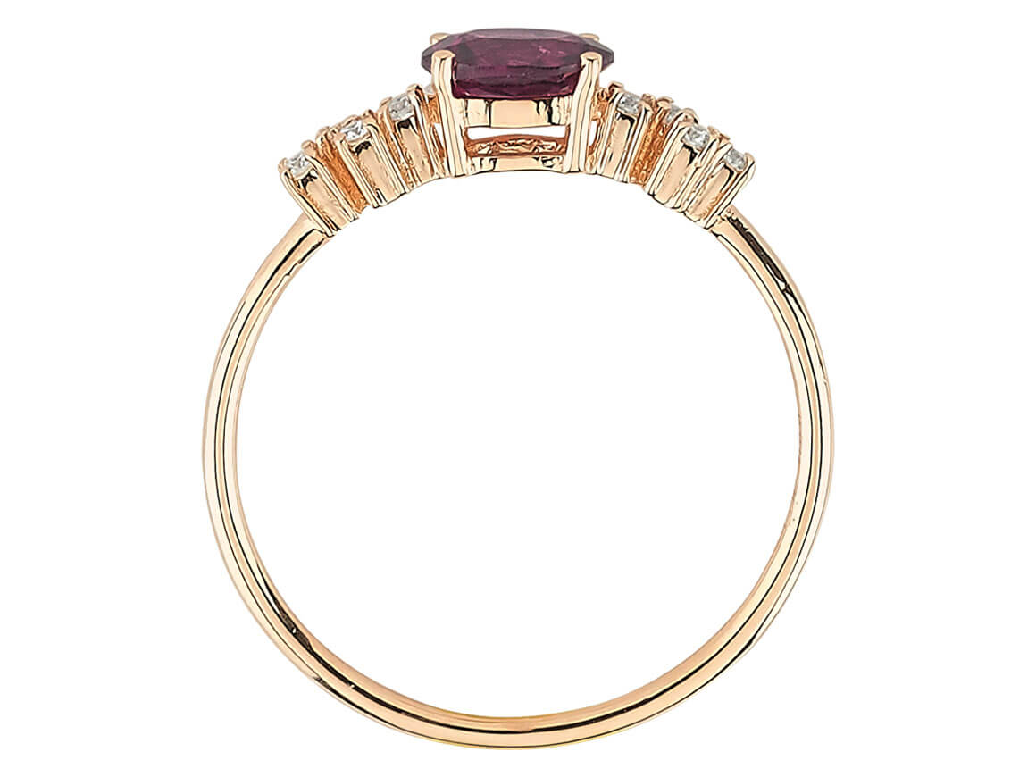 Élégante bague en Or Rose avec rhodolite ovale et diamants pavés en or 14 carats – Bijoux haut de gamme de Rosy Lab Diamonds