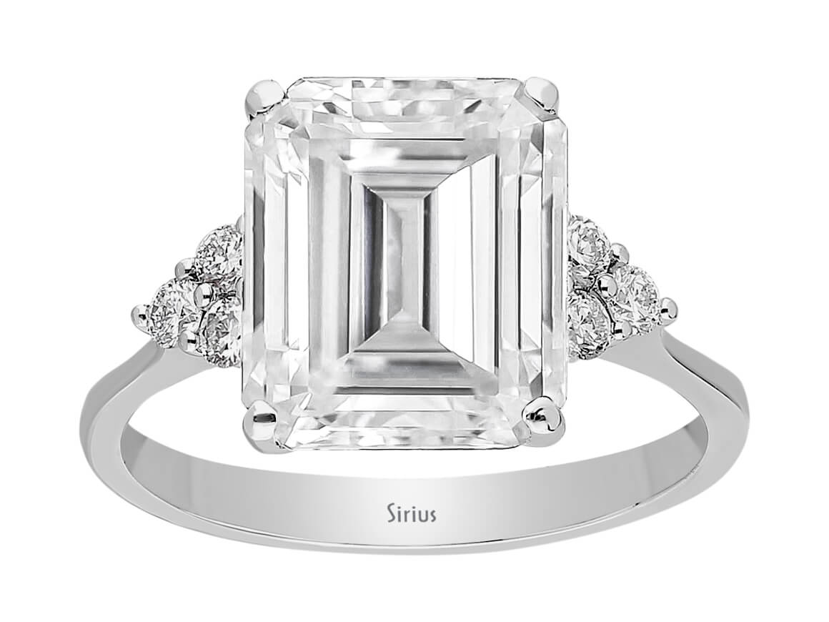 Bague en Or Blanc avec Diamant taille radiant et Topaze blanche - Design moderne - Bijoux haut de gamme de Rosy Lab Diamonds