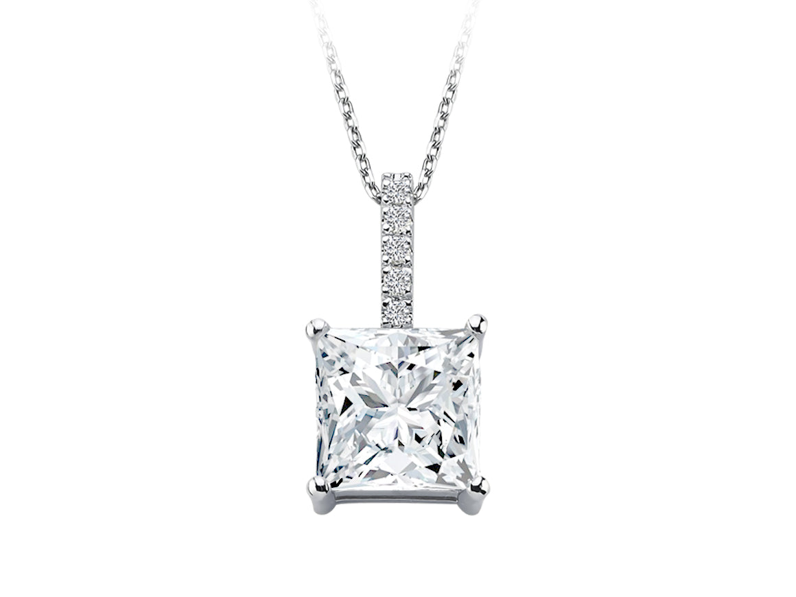 Tektas-Anhänger mit Radianschliff Weißtopas & 5 Labor-Diamanten in 14K Weißgold