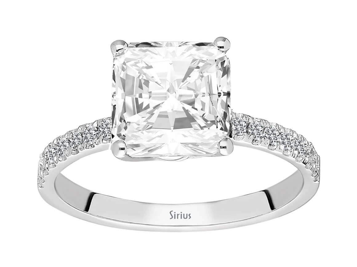 14 ayar Beyaz Altın'dan Radian kesimli göz alıcı Laboratuvar Pırlantası ve Beyaz Topaz yüzük - Rosy Lab Diamonds'tan yüksek kaliteli Mücevher