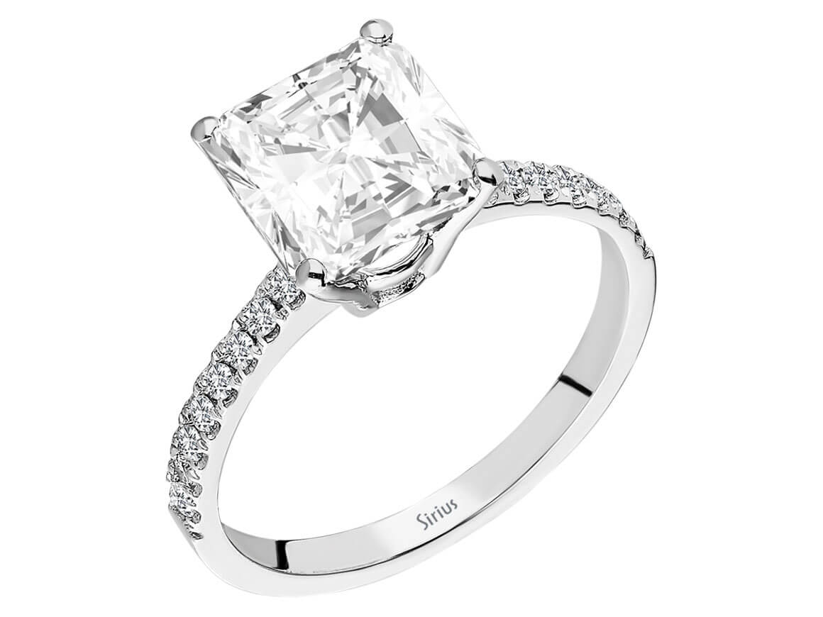 14 ayar Beyaz Altın'dan Radian kesimli göz alıcı Laboratuvar Pırlantası ve Beyaz Topaz yüzük - Rosy Lab Diamonds'tan yüksek kaliteli Mücevher