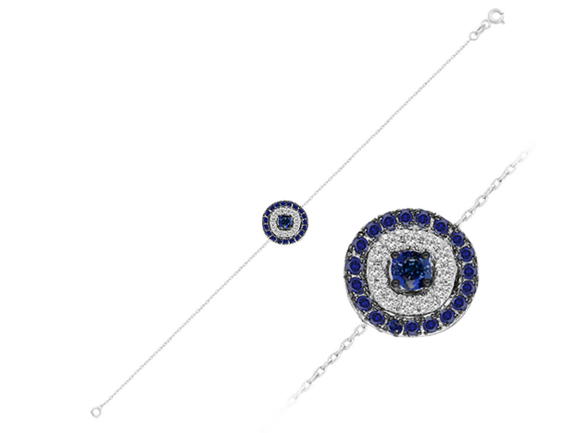 Iconic bracelet with 12 lab-grown diamonds & 21 sapphires in 14K white gold