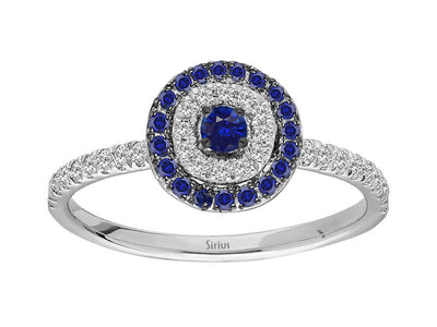 Elegant 14 Karat White Gold Ring with 30 Round Diamonds and 21 Sapphires