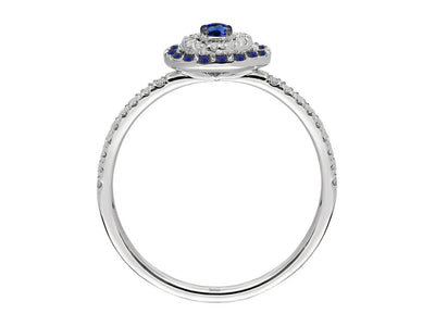 Elegant 14 Karat White Gold Ring with 30 Round Diamonds and 21 Sapphires