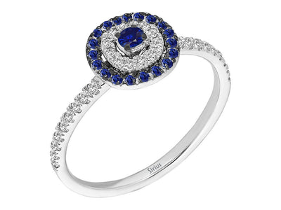 Elegant 14 Karat White Gold Ring with 30 Round Diamonds and 21 Sapphires