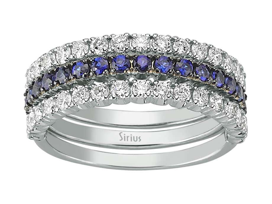 3-teiliger Weißgold-Ring mit 1,06 ct Diamanten und 0,64 ct Saphiren