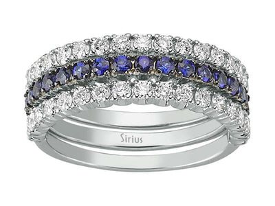 3-teiliger Weißgold-Ring mit 1,06 ct Diamanten und 0,64 ct Saphiren