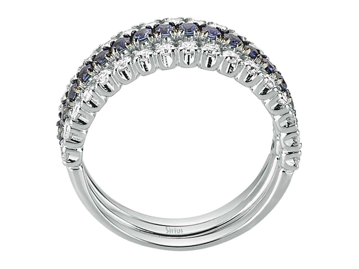 3-teiliger Weißgold-Ring mit 1,06 ct Diamanten und 0,64 ct Saphiren