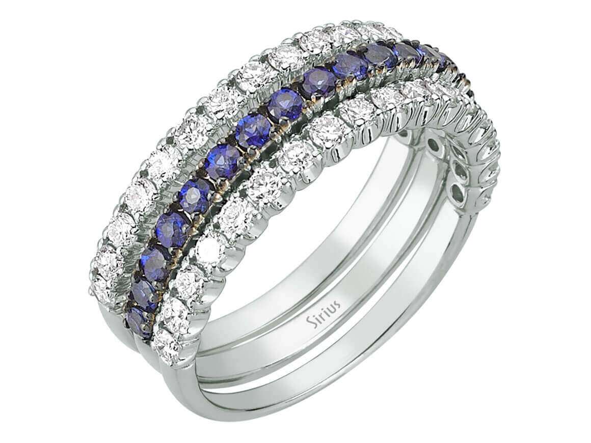 3-teiliger Weißgold-Ring mit 1,06 ct Diamanten und 0,64 ct Saphiren