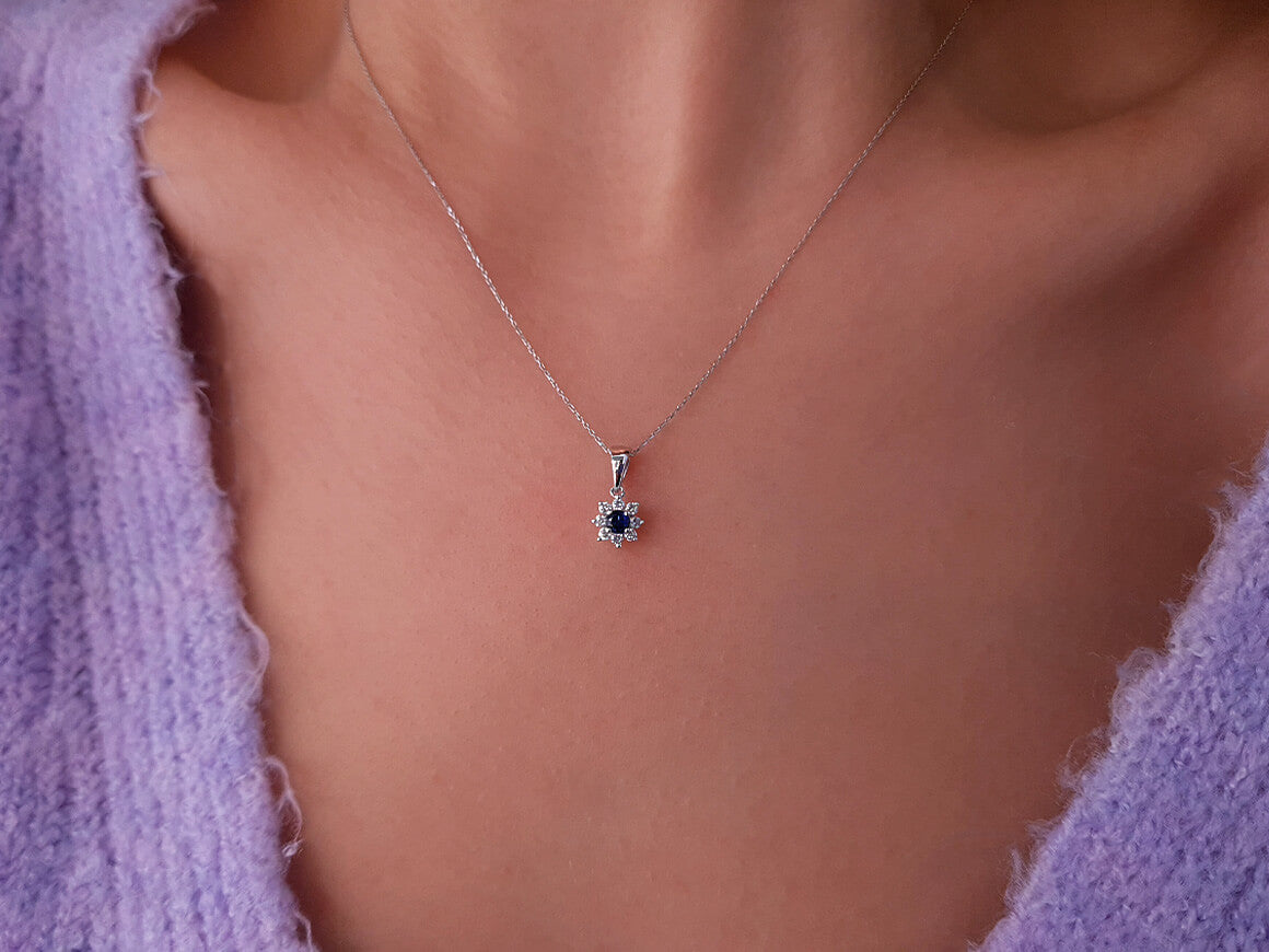 Anturage pendant with lab-grown diamonds and sapphire in 14K gold