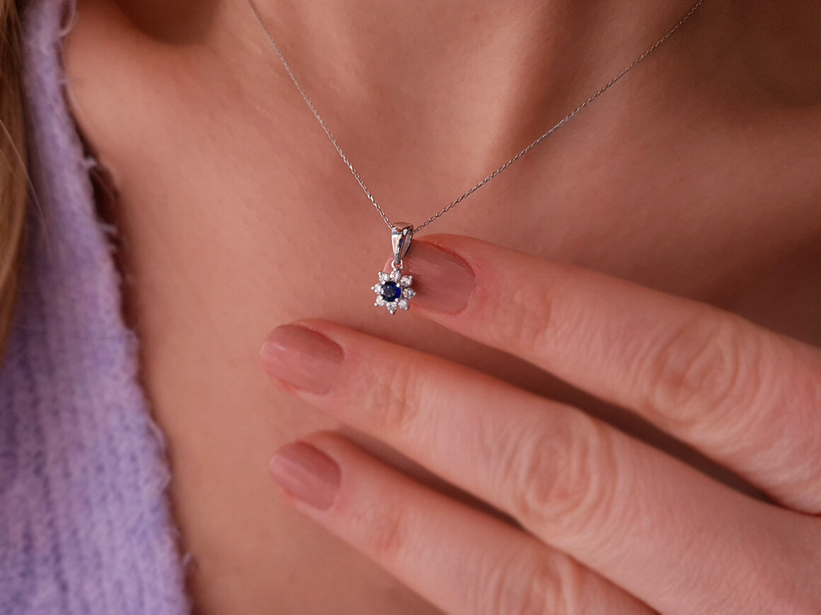 Anturage pendant with lab-grown diamonds and sapphire in 14K gold