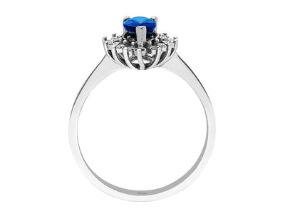 Elegant ring with lab-grown blue sapphires and diamonds