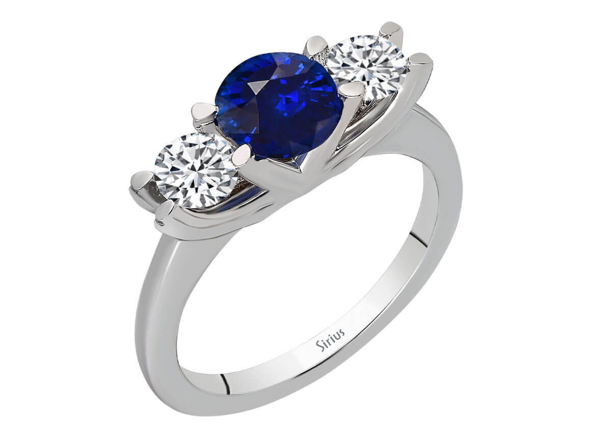 Eleganter 3-Steine-Ring mit Saphir und Diamanten | 14K Weißgold - hochwertiger Schmuck von Rosy Lab Diamonds