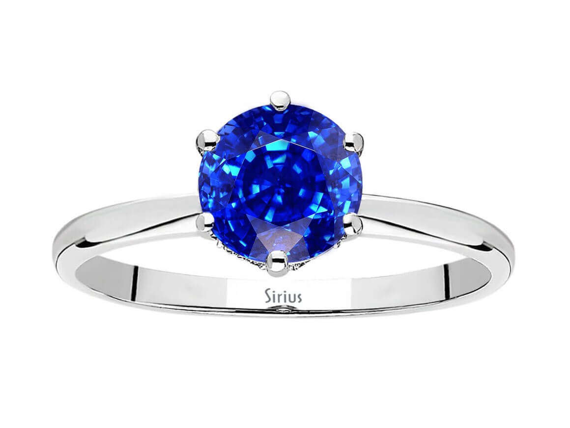 Bague élégante avec Saphir bleu et diamants cultivés en laboratoire | Or Blanc 14 carats - Bijoux haut de gamme de Rosy Lab Diamonds