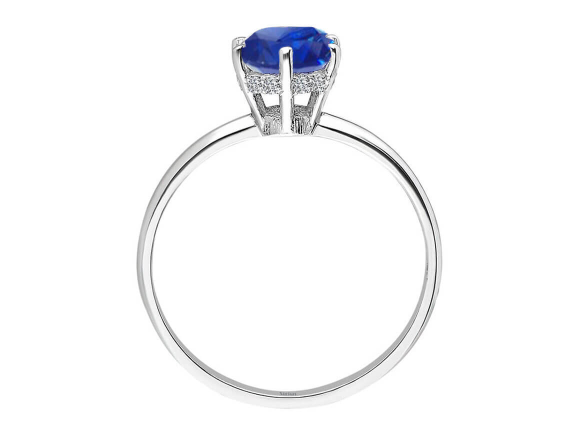 Bague élégante avec Saphir bleu et diamants cultivés en laboratoire | Or Blanc 14 carats - Bijoux haut de gamme de Rosy Lab Diamonds