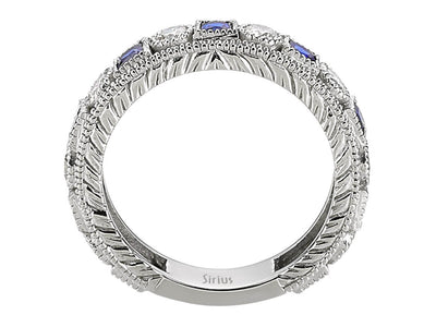 Weißgold Tamturring mit 8 rund geschliffenen Diamanten – 0,56 ct & 9 prinzessschnitt Saphiren – 0,89 ct – 14K
